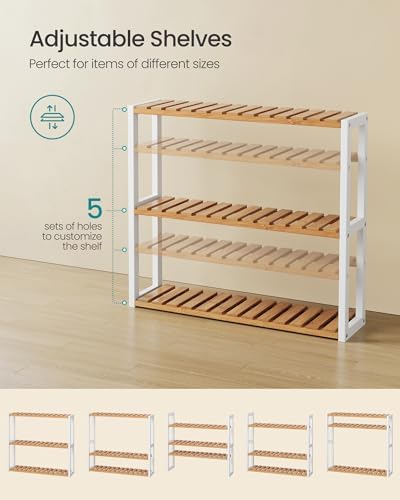 SONGMICS Bamboo Bathroom Shelf, 3-Tier Adjustable Plants Rack