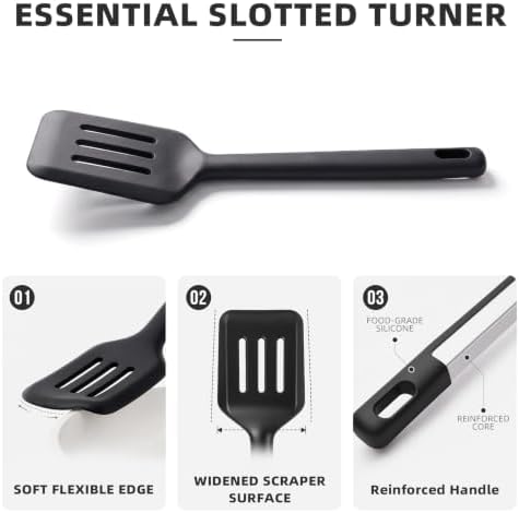 Kitchen Utensils Set 6 PCS,Silicone Cooking Utensils Set,Spatula Set,446℉ Heat Resistant Cooking Utensils,Tongs,Spoon,BPA Free Kitchen Gadgets Appliances for Non-Stick Cookware,Home Essential(Black)
