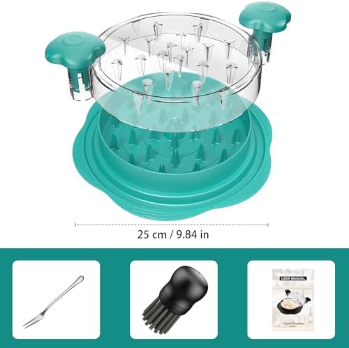 Chicken Shredder Tool Twist Large Meat Shredder with Brush&Fork, Teal