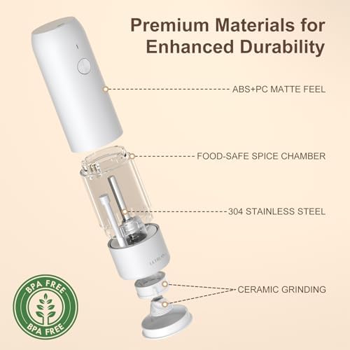 Ultrean Electric Salt and Pepper Grinder Set, Rechargeable,White&Black