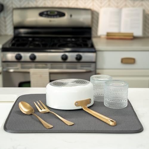 S&T INC. Dish Drying Mat, 16" x 18", Large, Charcoal Grey