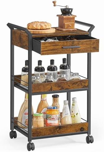 VASAGLE Storage Cart, 3-Tier Rolling Utility Cart with Table Top