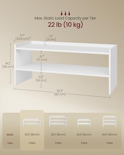 VASAGLE CUSTOS Collection - Shoe Rack for Closet, Stackable Shoe Organizer Shelf for Entryway, 2 Tiers, 11.7 x 32.3 x 14.2 Inches, White ULBS060WZ01S