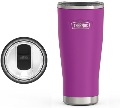 THERMOS Icon Series 24oz Stainless Steel Tumbler with Slide Lock Lid, Leakproof, Fits Cupholder, Dishwasher Safe, Griptec™ Non‑Slip Base, Keeps Drinks Hot 6 Hrs/Cold 22 Hrs, Plum