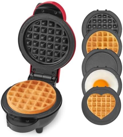 Dash MultiMaker Mini Waffle Maker, Removable Waffle & Griddle Plates, Red
