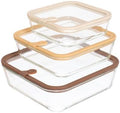 Glad Glass Food Storage Containers, Set of 3 - Airtight Vacuum Sealed Steam Vent Lids - Square Borosilicate Glass Dishes with Ombre Green Lids - Assorted Sizes for Meal Prep & Leftovers, Brown