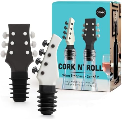 OTOTO Guitar Wine Stoppers Set - Wine Cork, Wine Cap - Unique Kitchen Gadgets, Cooking Gifts for Women, Kitchen Essentials, Kitchen Utensils, Funny Gift, Kitchen Accessories - (Cork n' Roll)