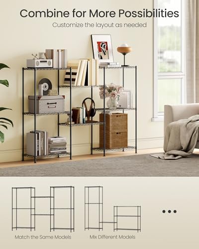 SONGMICS 4-Tier Storage Shelves, Adjustable Wire Shelving Unit, 8 Hooks