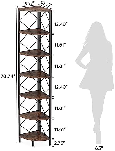 Tribesigns 7-Tier Corner Shelf, 78.7” Extra Tall Corner Bookcase, Industrial Slim Corner Bookshelf for Small Narrow Space, Wood Corner Shelf Stand Storage Rack for Living Room, Home Office
