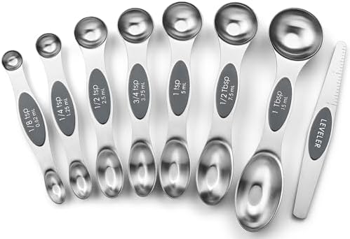Spring Chef Stainless Steel Magnetic Measuring Spoons Set of 8, Gray