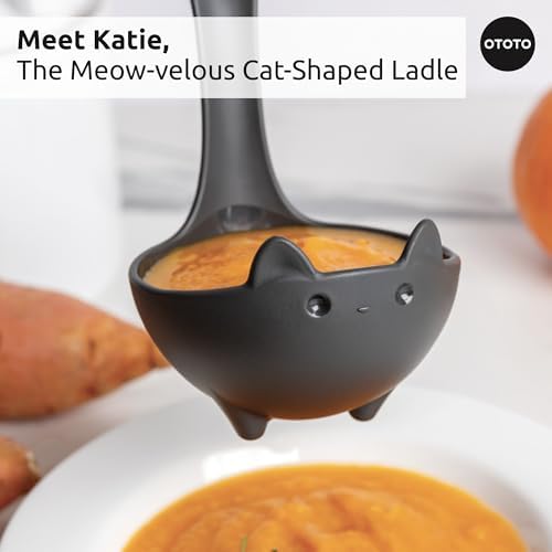 OTOTO Muscateers Bundle of Mary Cat, Katie, Kitty - Jar Scraper Spatula, Soup Ladle, Pizza Cutter - Cute Kitchen Accessories, Spooky Gothic Cat Gifts for Women, Kitchen Gifts, Halloween Gifts