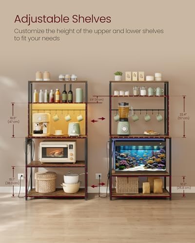VASAGLE Coffee Bar with LED Lights, 31.5 Inches Bakers Rack