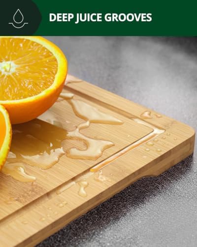 ROYAL CRAFT WOOD Wooden Cutting Boards for Kitchen Meal Prep & Serving - Bamboo Wood Serving Board Set with Deep Juice Groove Side Handles - Charcuterie & Chopping Butcher Block for Meat