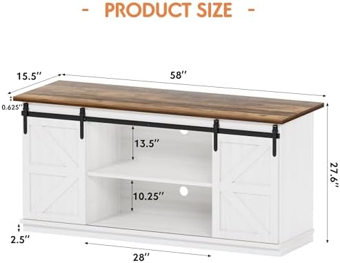 Shahoo Farmhouse Sideboard Buffet Cabinet, Coffee Bar Storage with Sliding Barn Doors, Shelf for Home Dining Room, White