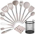 HOTEC Silicone Kitchen Cooking Utensils Set, 14pcs Khaki