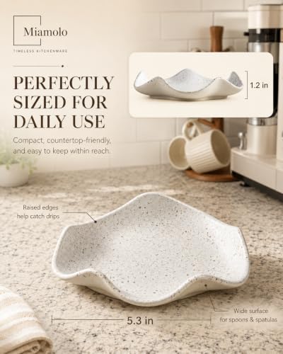 Miamolo Spoon Rest for Kitchen Counter, Ceramic Spoon Holder Heat-Resistant