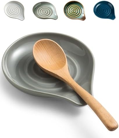 LAUCHUH Spoon Rest for Stove Top, Ceramic Spoon Holder for Kitchen Counter