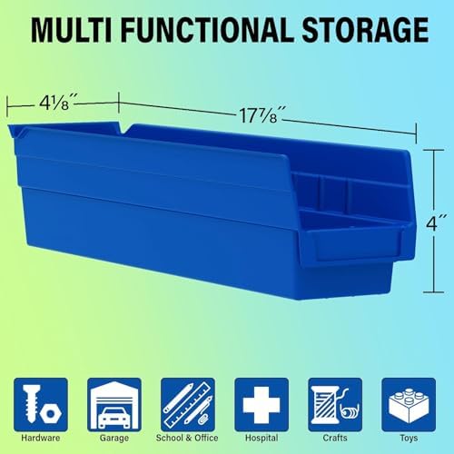 Akro-Mils 30128 Heavy Duty Plastic Shelf Bins, 18"x 4"x 4", Green, 12-Pack