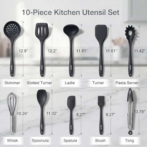 Vayvnt Kitchen Utensils Set, 10PCS Silicone Utensils Set for Cooking, Black