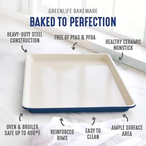 GreenLife 18” x 13” Ceramic Nonstick Half Cookie Sheet, Navy
