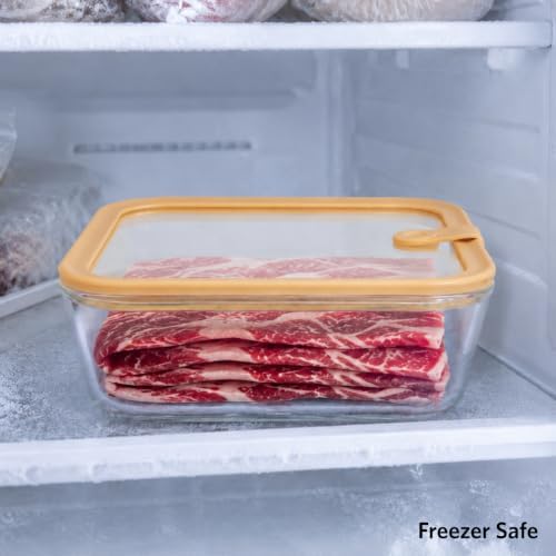 Glad Glass Food Storage Containers, Set of 3 - Airtight Vacuum Sealed Steam Vent Lids - Square Borosilicate Glass Dishes with Ombre Green Lids - Assorted Sizes for Meal Prep & Leftovers, Brown