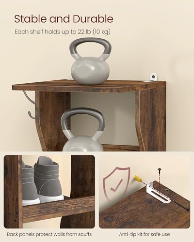VASAGLE 7-Tier Vertical Shoe Rack, Narrow Shoe Storage Organizer with Hooks