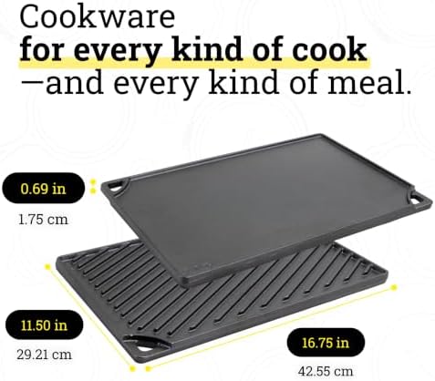 Lodge Reversible Cast Iron Grill/Griddle Pan XL, 16.75 x 11.5 Inches