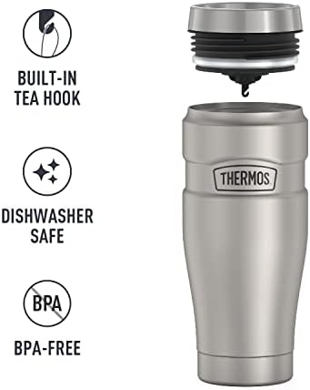 THERMOS Stainless King Travel Tumbler, 16 Ounce, Vacuum-Insulated | Matte Steel | Pack of 4