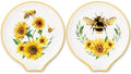JarThenaAMCS 2Pcs Summer Bee Ceramic Spoon Rest Yellow Black Sunflower Bee Small Coffee Spoon Holder for Stove Top Stirrers Teaspoon Bar Coffee Station Accessories,4.7 Inch
