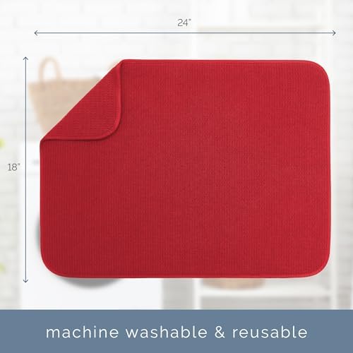 S&T INC. Dish Drying Mat, 18" x 24", XL, Red
