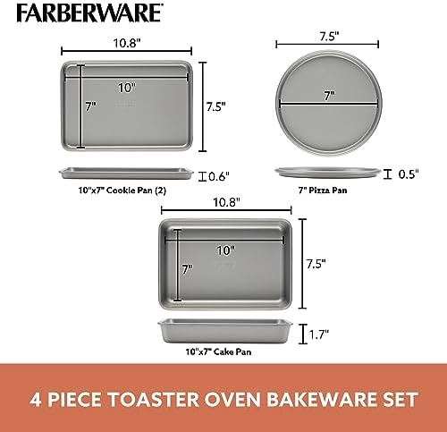 Farberware Bakeware Steel Nonstick Toaster Oven Pan Set, 4-Piece Baking Set, Gray