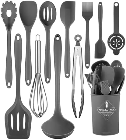Gray Kitchen Utensils Set-12 Pieces Silicone Cooking Utensils Set