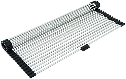 Farberware Dish Drying Rack Over the Sink, Large Stainless Steel Rolling Drying Rack for Kitchen Counter, Rust-Resistant Rods, Holds Up to 22 lbs, Dishwasher Safe