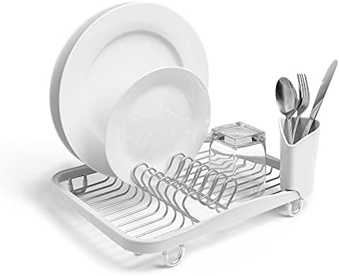 Umbra Sinkin Dish Drying Rack, in Sink or Countertop Drainer, White/Nickel