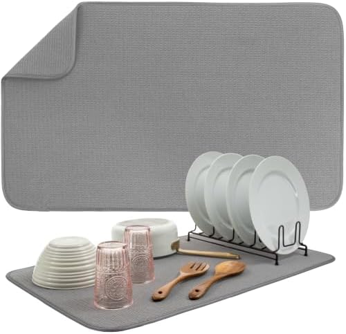 S&T INC. Dish Drying Mat, 18" x 30", Jumbo, Grey