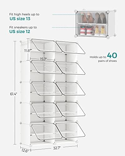 SONGMICS Shoe Rack, 10-Tier with Doors, 40-Pair Storage Cabinet