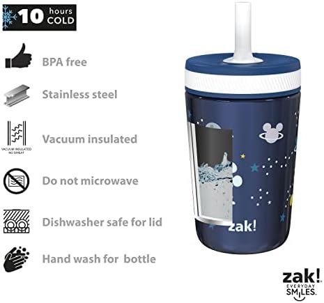 Zak Designs Disney Mickey Mouse Kelso Tumbler Set, Leak-Proof Screw-On Lid with Straw, Bundle for Kids Includes Plastic and Stainless Steel Cups with Bonus Sipper (3pc Set, Non-BPA) (Pack of 12)