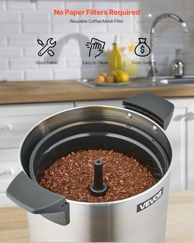VEVOR Commercial Coffee Urn, 100 Cup 15 L Hot Beverage Dispenser with Dripless Faucet, Quick-Brewing Stainless Steel Large Commercial Coffee Maker, for Catering, Business, Party, Church & Restaurant