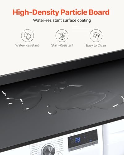VEVOR Washer Dryer Countertop with 3 Splicing Panels, 54" x 27" Wooden Washer and Dryer Countertop with Non-Slip Pads, Water-Resistant Laundry Topper for Laundry Room Organization and Storage, Black
