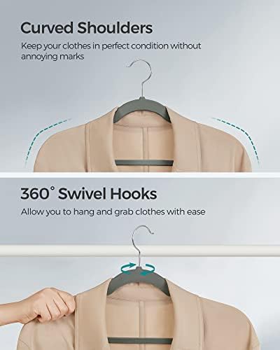 SONGMICS Velvet Hangers 50 Pack, Non-Slip Clothes Hangers with Shoulder Notches, Pants Bar, 360° Swivel Hook, Space-Saving, for Closet, Gray UCRF029G05