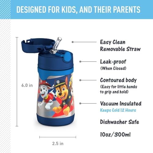 THERMOS Vacuum Insulated Stainless Steel 10oz Straw Bottle, PAW PATROL BOY