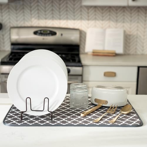 S&T INC. Dish Drying Mat, 18" x 24", XL, Grey Trellis