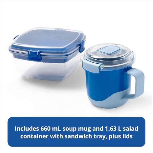 Rubbermaid Pack & Go Set with Leakproof 660 mL Soup Mug and Secure Seal 1.1 L Salad Container, Meal Prep Containers