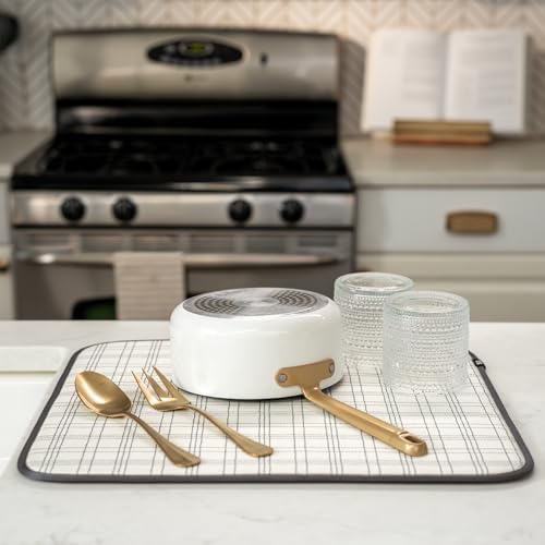 S&T INC. Dish Drying Mat, 16" x 18", Large, Stitched Plaid