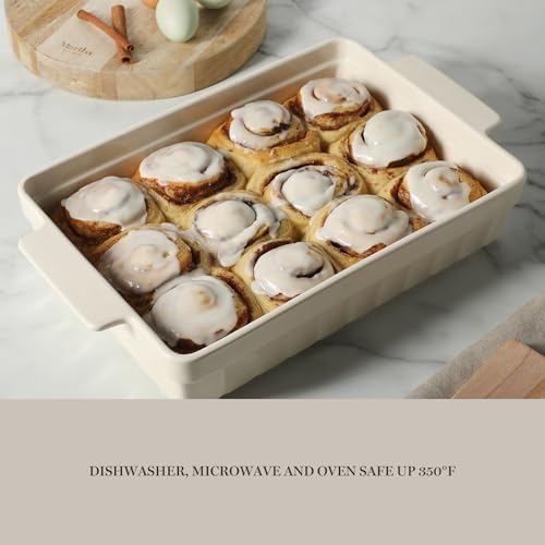 Martha Stewart Broadbrook Ceramic Bakeware, 13x9 Inch Rectangular Baking Dish with Handles, Cream Glazed Stoneware for Casseroles, Lasagna, Roasts & Desserts, Oven & Dishwasher Safe
