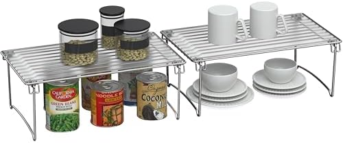 Deco Brothers Stackable Cabinet Shelf Organizer, 2 Pack, Chrome