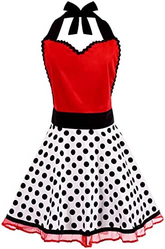 Violet Mist Cute Lovely Retro Aprons for Women Girl Ladies Sexy Sweetheart Vintage Aprons 50s PolkaDot Vintage Christmas Apron kawaii Cooking Kitchen Ruffle Witch Apron Housewife Waitress Mothers Gift