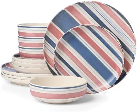 Oneida 24 Seven Stripe Melamine 12-Piece Dinnerware Set for 4