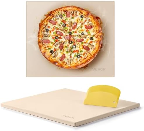 VEVOR Pizza Stone, 16 x 14 x 0.6 Inch Rectangular Cordierite Pizza Stone, Large Baking-Stone with Scraper, 1450℉ Heat-Resistant Cordierite Cooking Stones for Kitchen Bake Oven, BBQ Grill