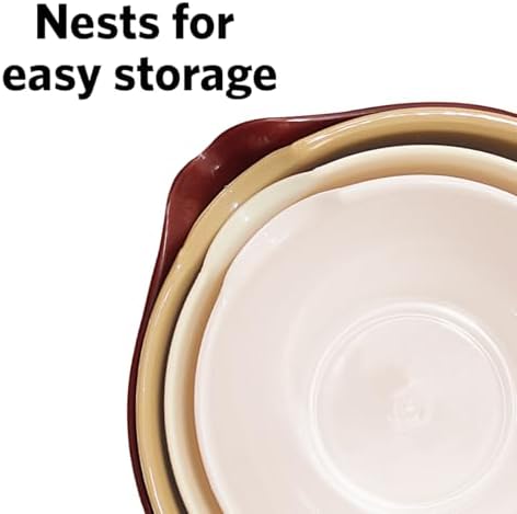 Glad Mixing Bowls with Pour Spout, Set of 4 - Nesting Plastic Bowls (1.2qt, 1.9qt, 2.8qt, and 3qt with Handle) - Non Slip Base, Dishwasher Safe Kitchen Cooking and Baking Supplies, Beige